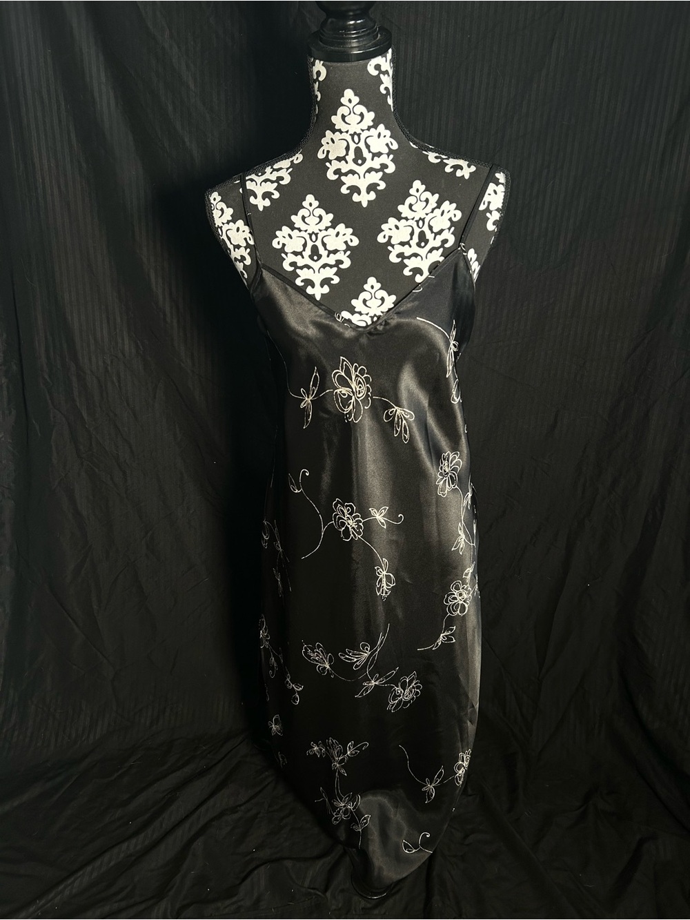 Petra Fashions Black Satin Floral Slip Dress